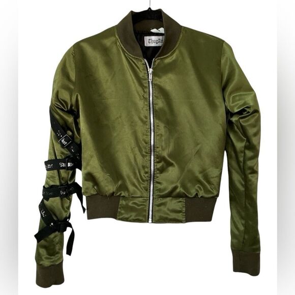ThugAve Olive Green Bomber Jacket  S - Picture 2 of 6